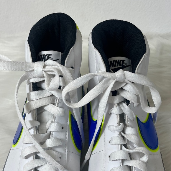 Nike White High Top Basketball Sneakers with Blue and Yellow Accents - Picture 4 of 9